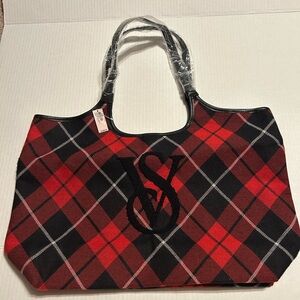 Victoria's Secret Red and Black Plaid Tote Bag
